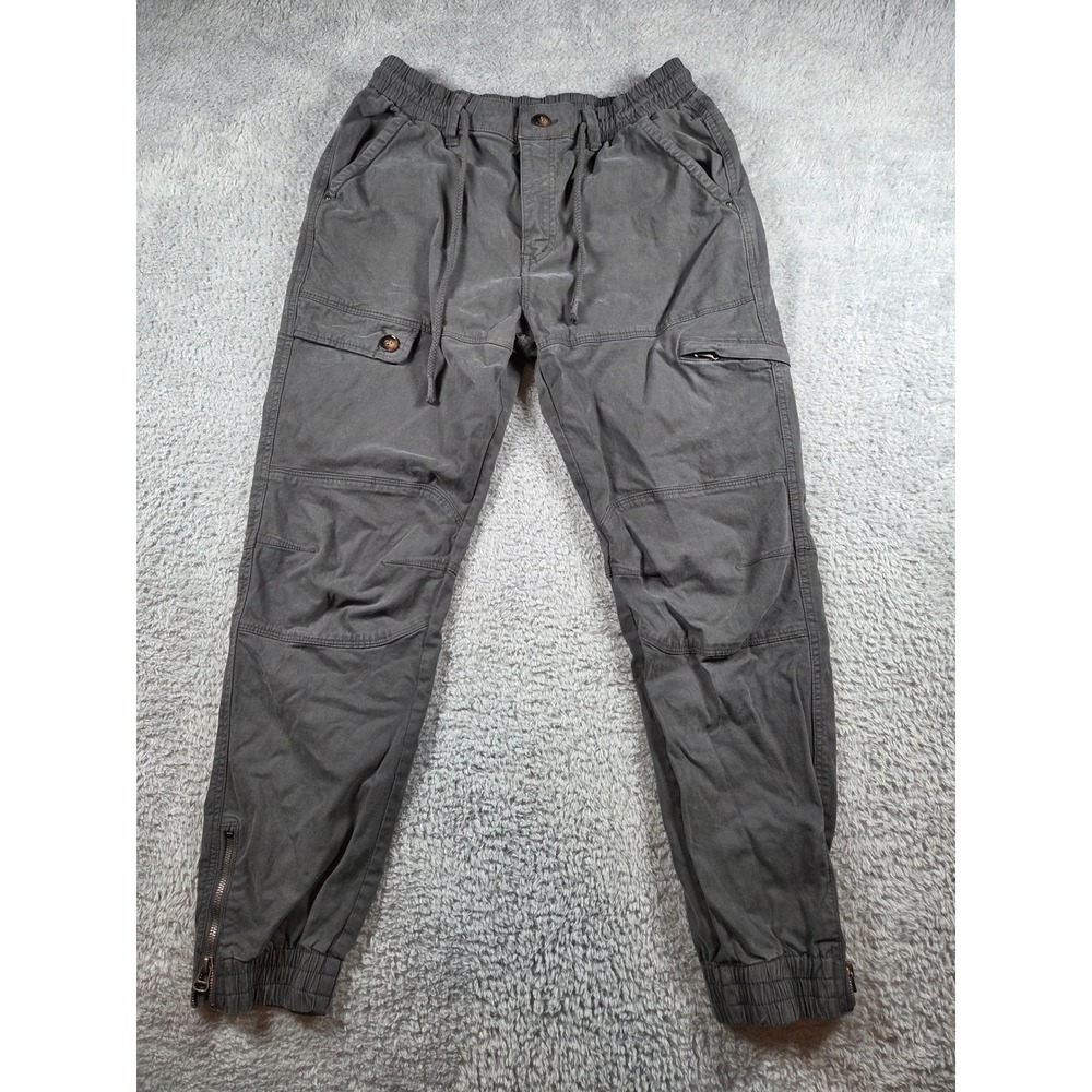 Unbranded Cargo Jogger Pants 32 Gray Mens Slim Tapered Moto Zipper Ankle Utility